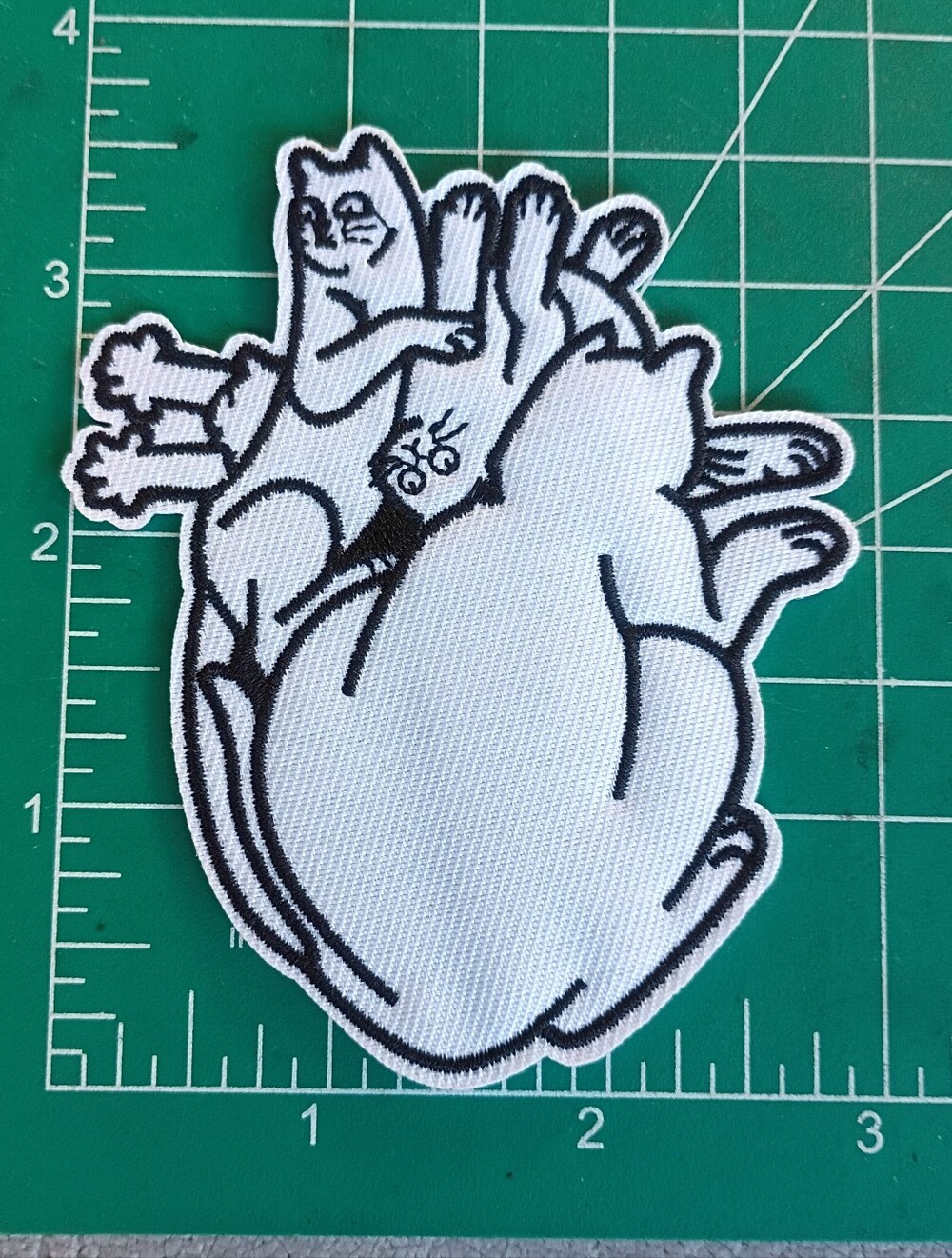 Kitty Heart Grunge Punk Iron On Embroidered Patch